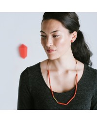 LOVEHATE LINEAR BRASS NECKLACE in VERMILLION RED
