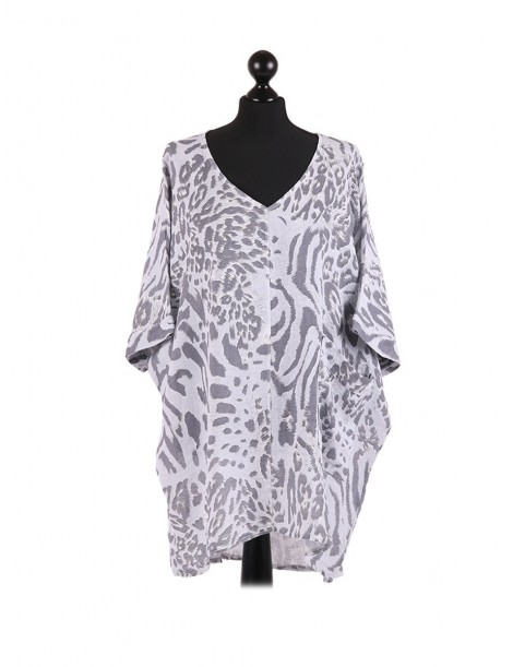 MADE IN ITALY LEOPARD PRINT TUNIC | LIGHT GREY