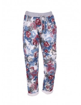 MADE IN ITALY S-M DENIM LOOK CASUAL PANTS | FLOWER PRINT