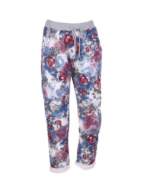 MADE IN ITALY S-M DENIM LOOK CASUAL PANTS | FLOWER PRINT